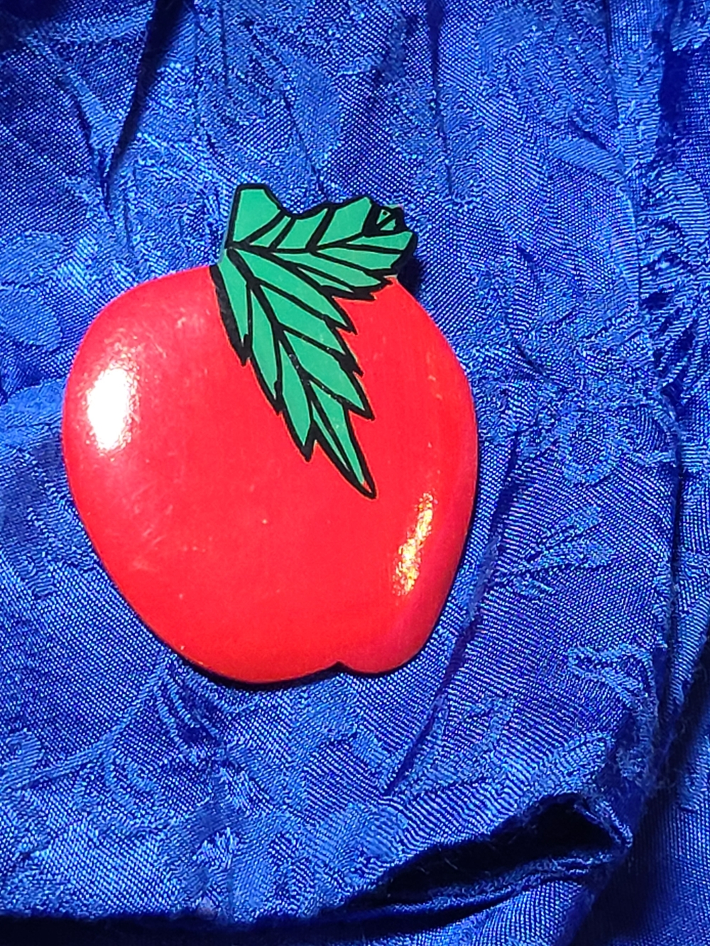 Vintage Red Apple Brooch with Green Leaf Accent